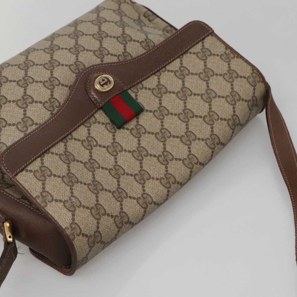 GUCCI GG Supreme Web Sherry Line Bag PVC Beige Gold 904 02 084 Auth SW1492