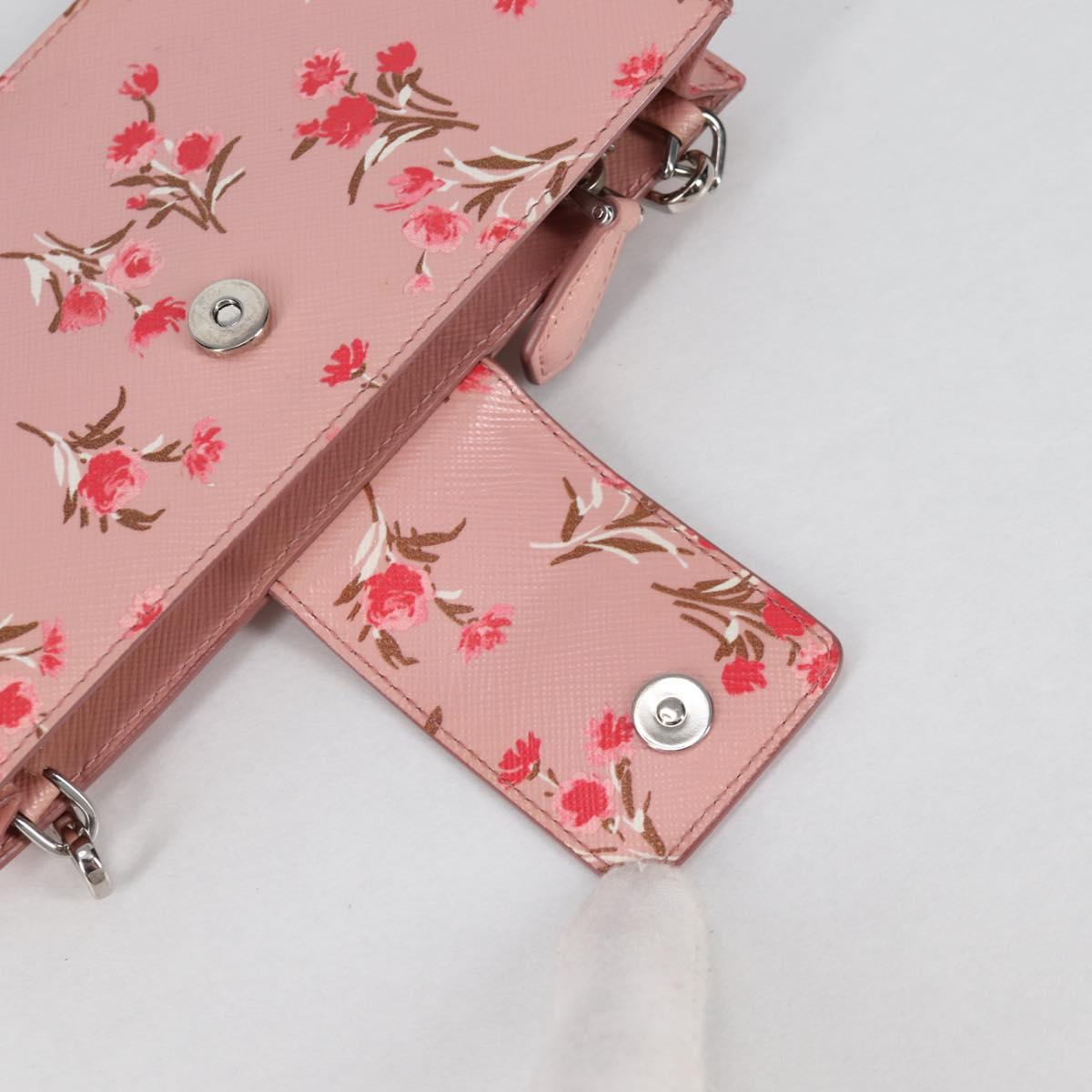 PRADA Chain Phone Case Leather Pink Silver Auth SW1495V