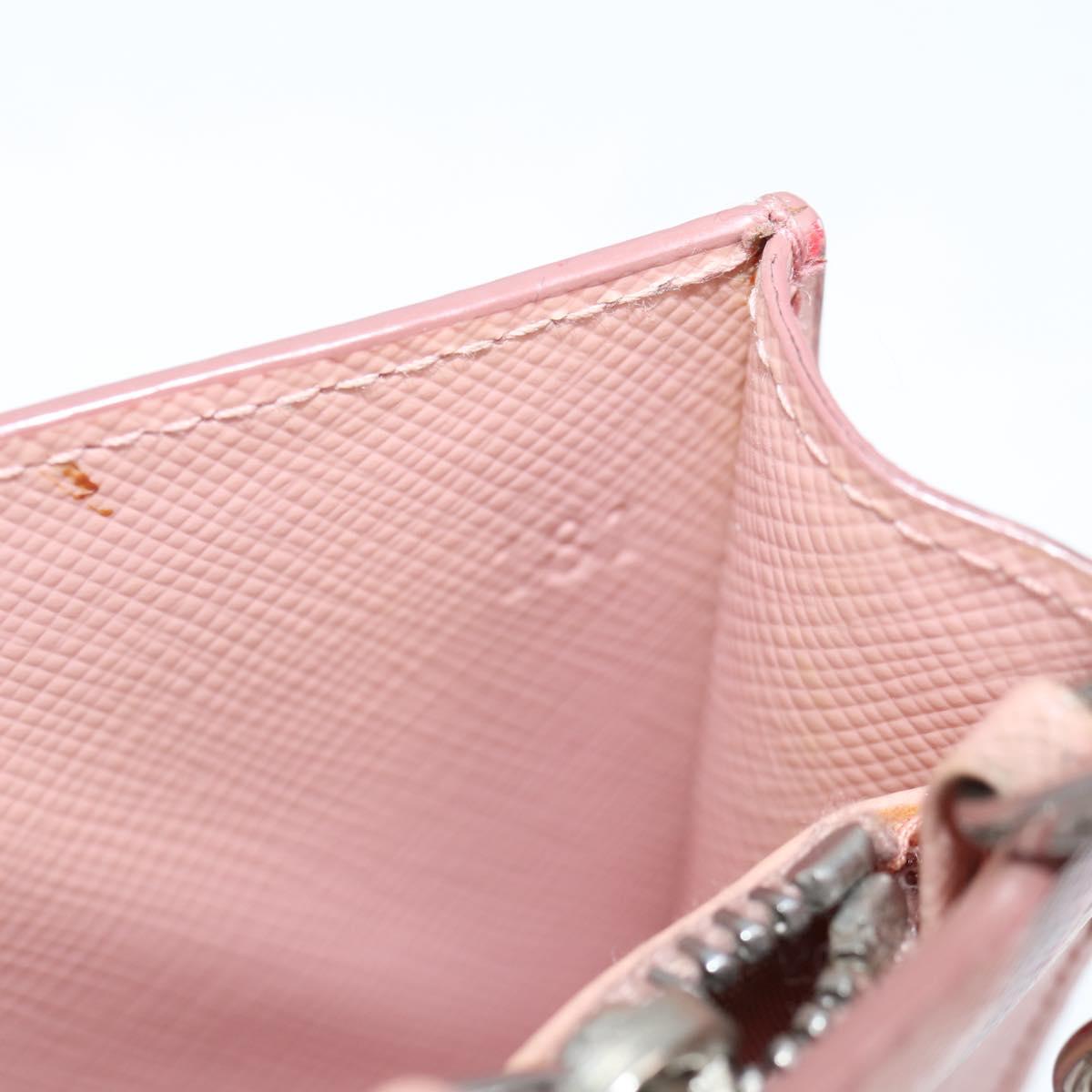 PRADA Chain Phone Case Leather Pink Silver Auth SW1495V