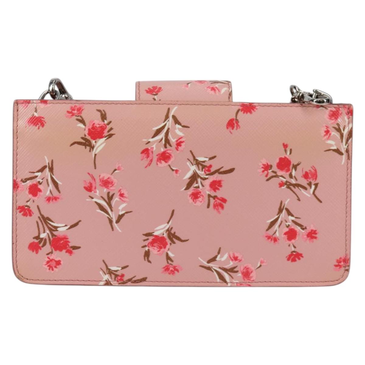 PRADA Chain Phone Case Leather Pink Silver Auth SW1495V