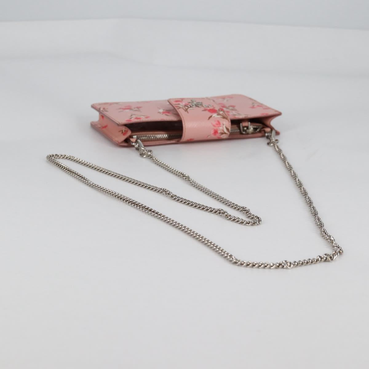 PRADA Chain Phone Case Leather Pink Silver Auth SW1495V