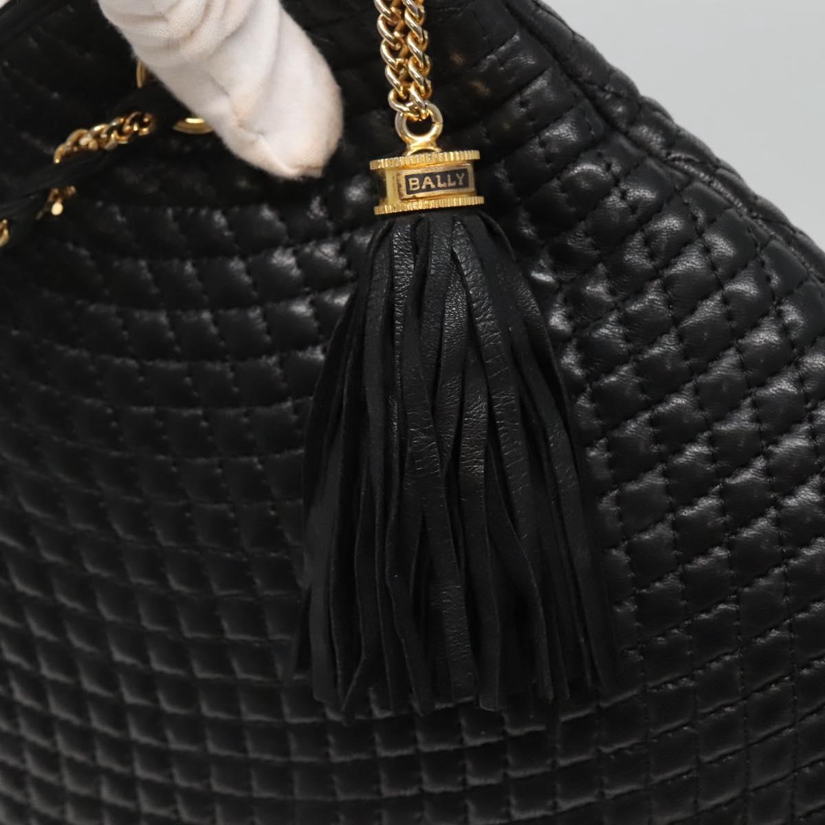 BALLY Chain Shoulder Bag Leather Black Gold Auth SW1496