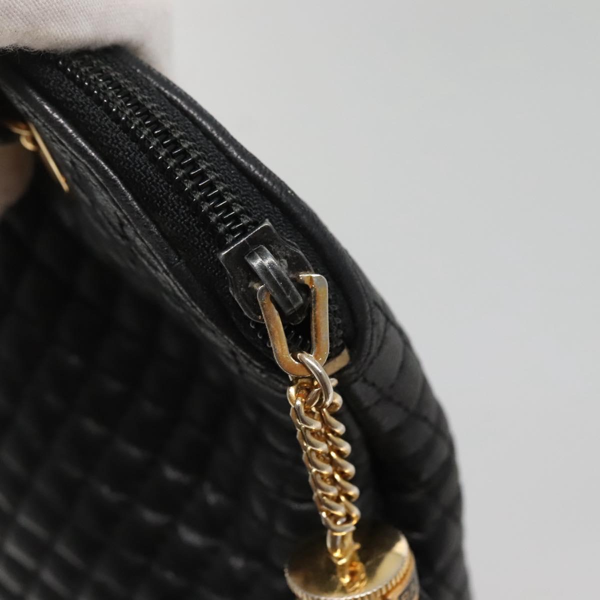 BALLY Chain Shoulder Bag Leather Black Gold Auth SW1496