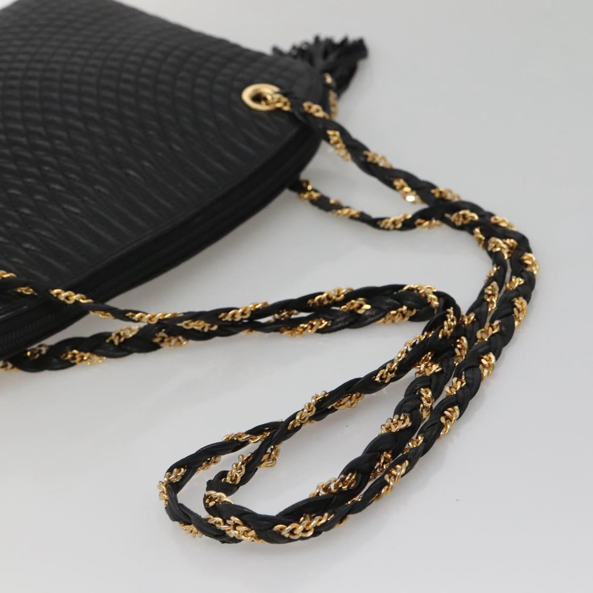 BALLY Chain Shoulder Bag Leather Black Gold Auth SW1496