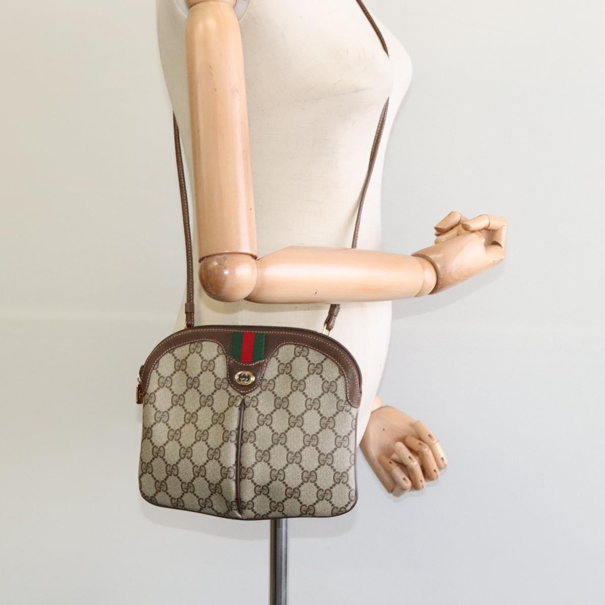 GUCCI GG Supreme Web Sherry Line Shoulder Bag PVC Beige 904 02 047 Auth sw151