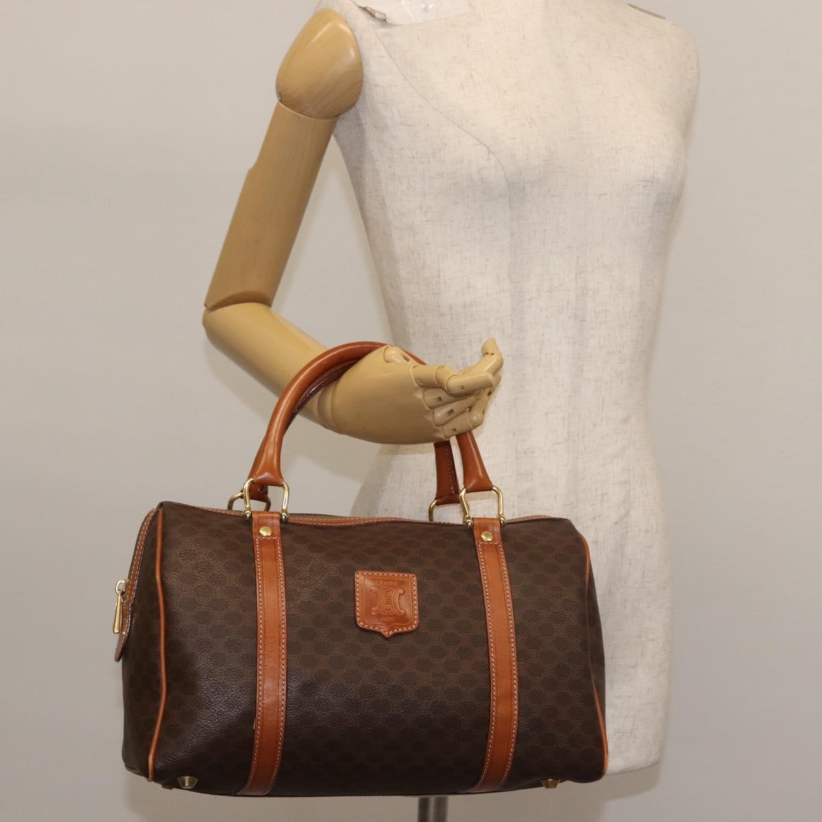CELINE Macadam Canvas Boston Bag PVC Brown Gold Auth SW1520