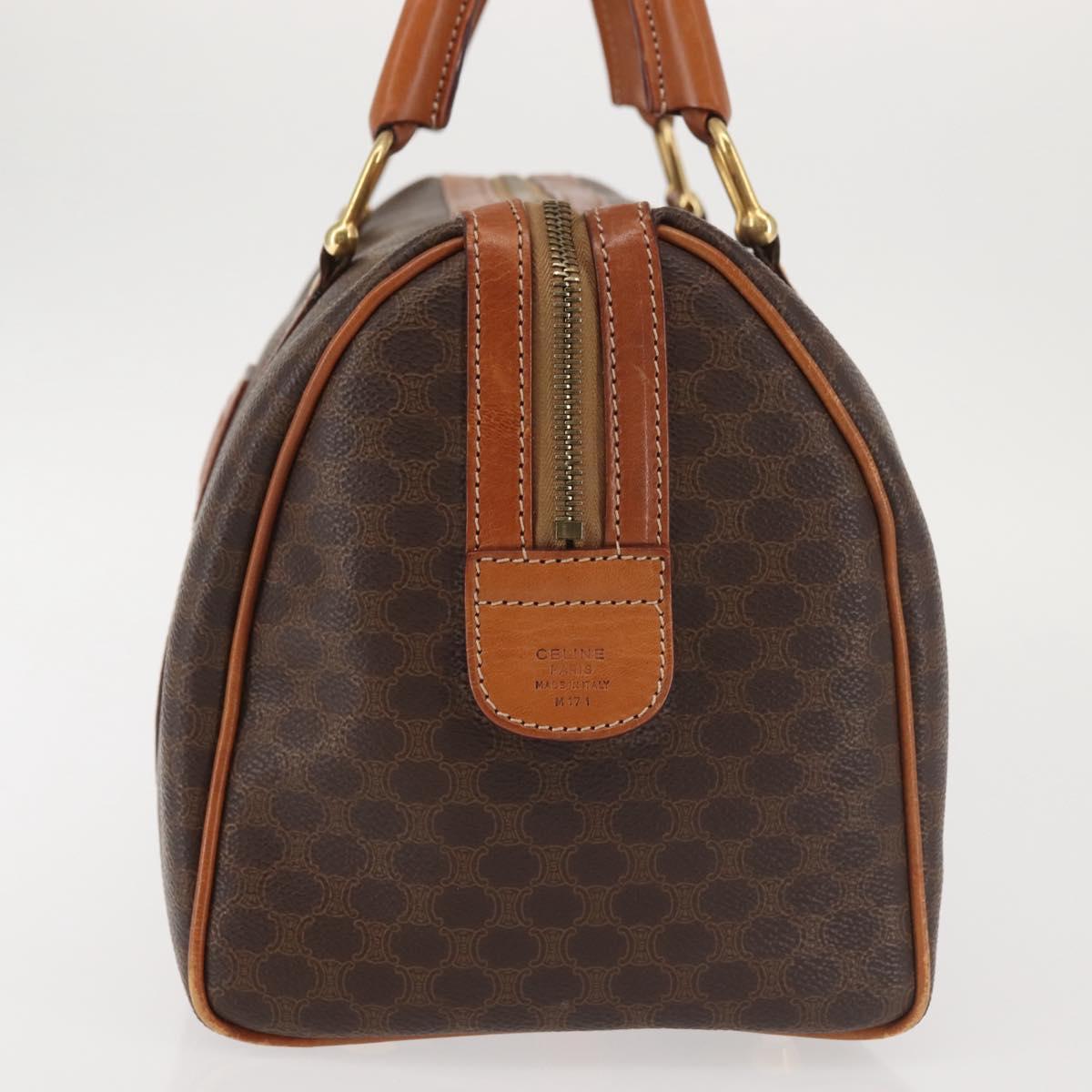CELINE Macadam Canvas Boston Bag PVC Brown Gold Auth SW1520