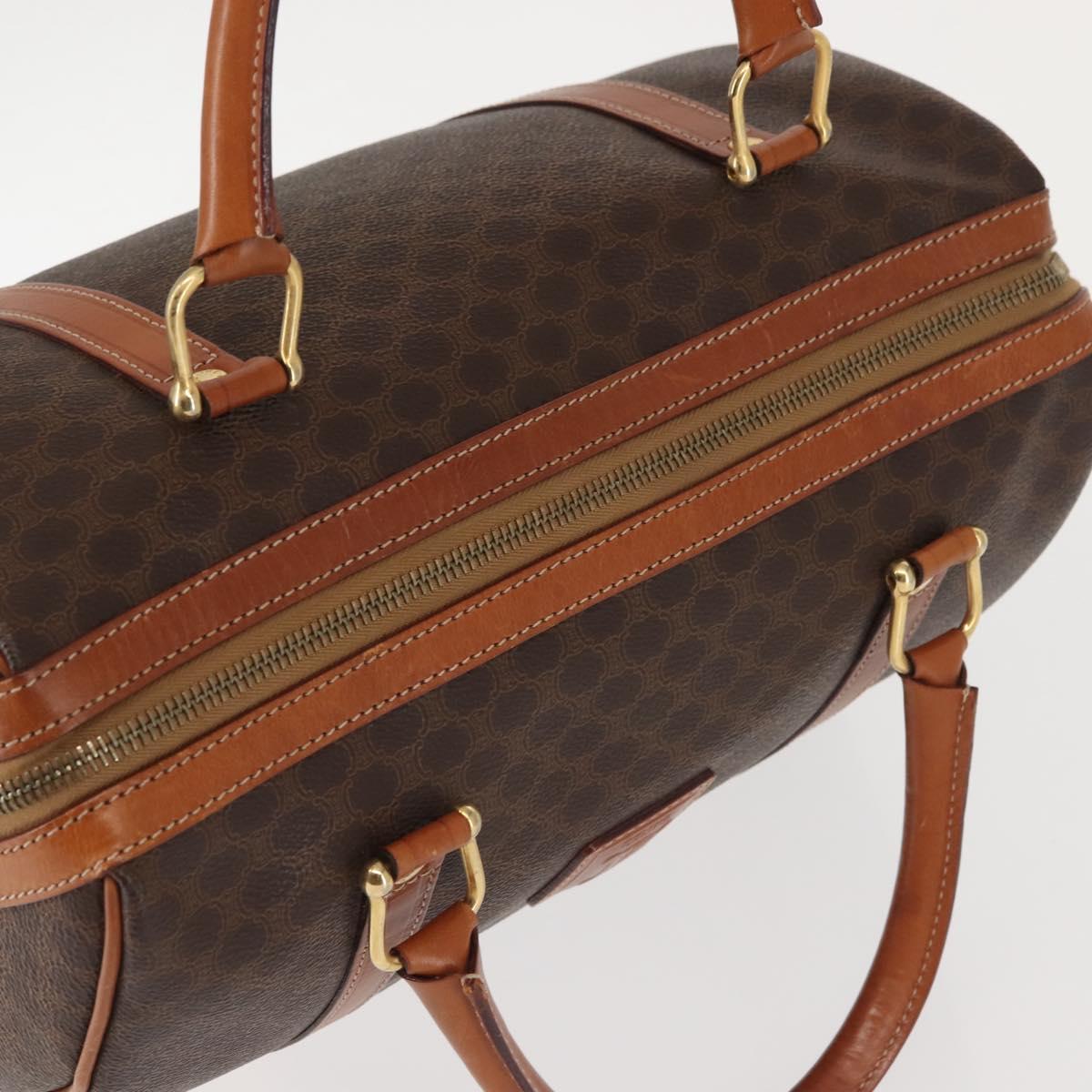 CELINE Macadam Canvas Boston Bag PVC Brown Gold Auth SW1520