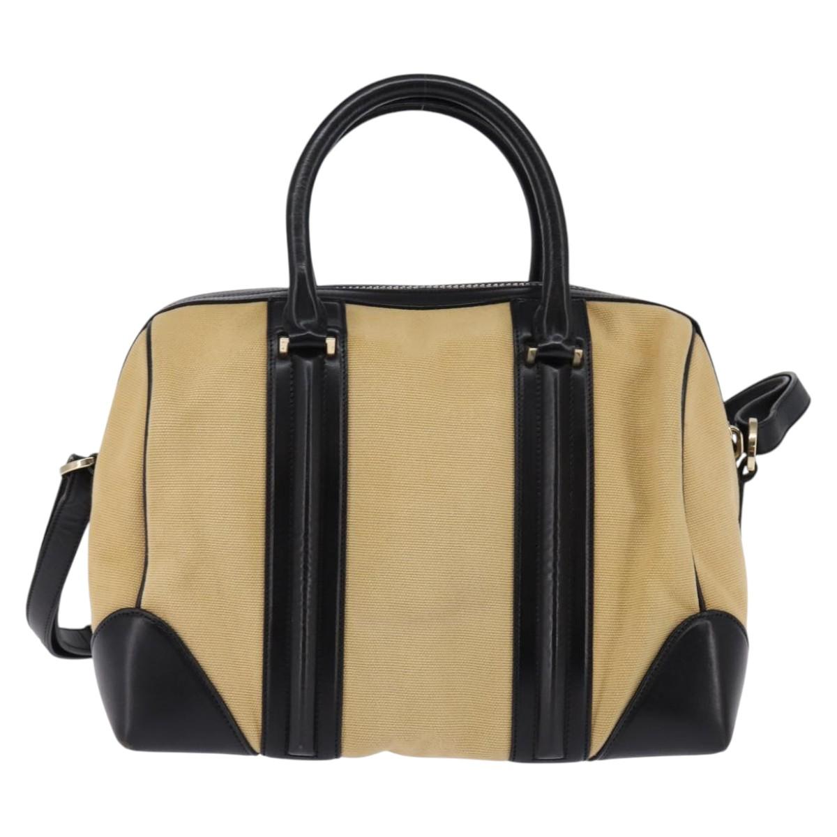 GIVENCHY Lucrezia Hand Bag Canvas Leather 2way Beige Gold Auth SW1524