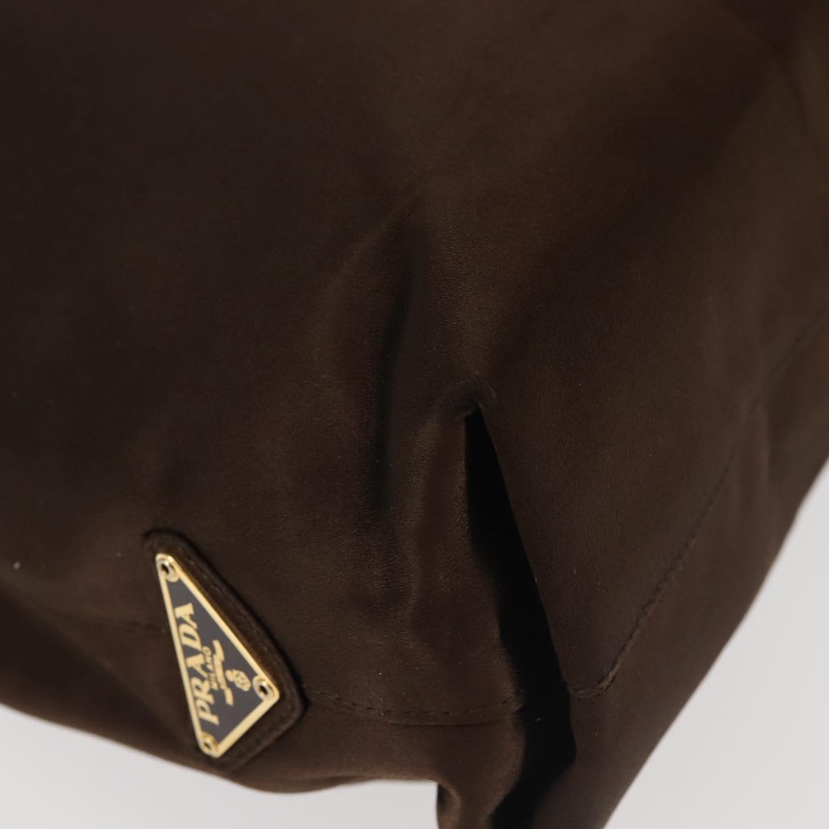 PRADA Chain Hand Bag Satin Brown Gold Auth SW1527