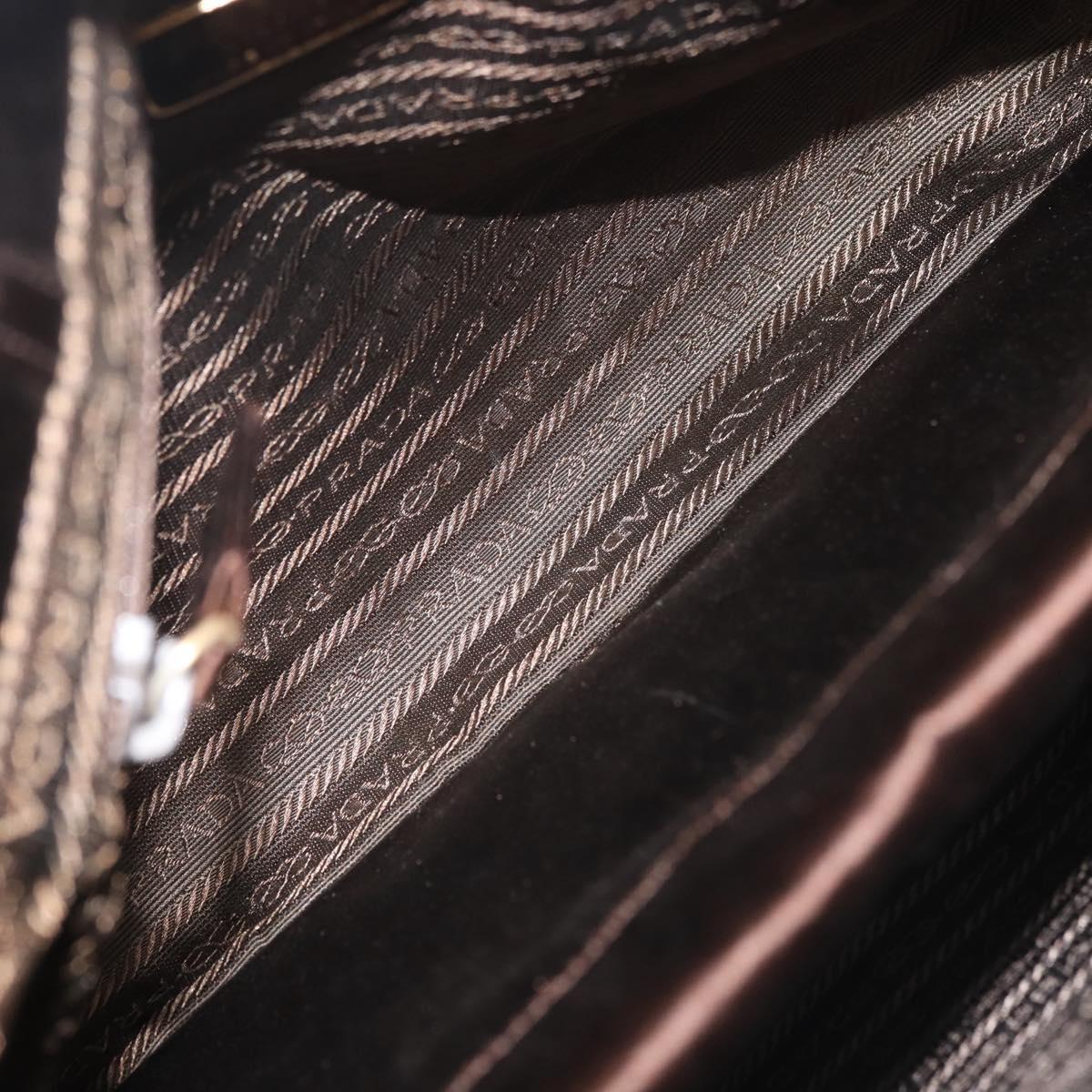 PRADA Chain Hand Bag Satin Brown Gold Auth SW1527