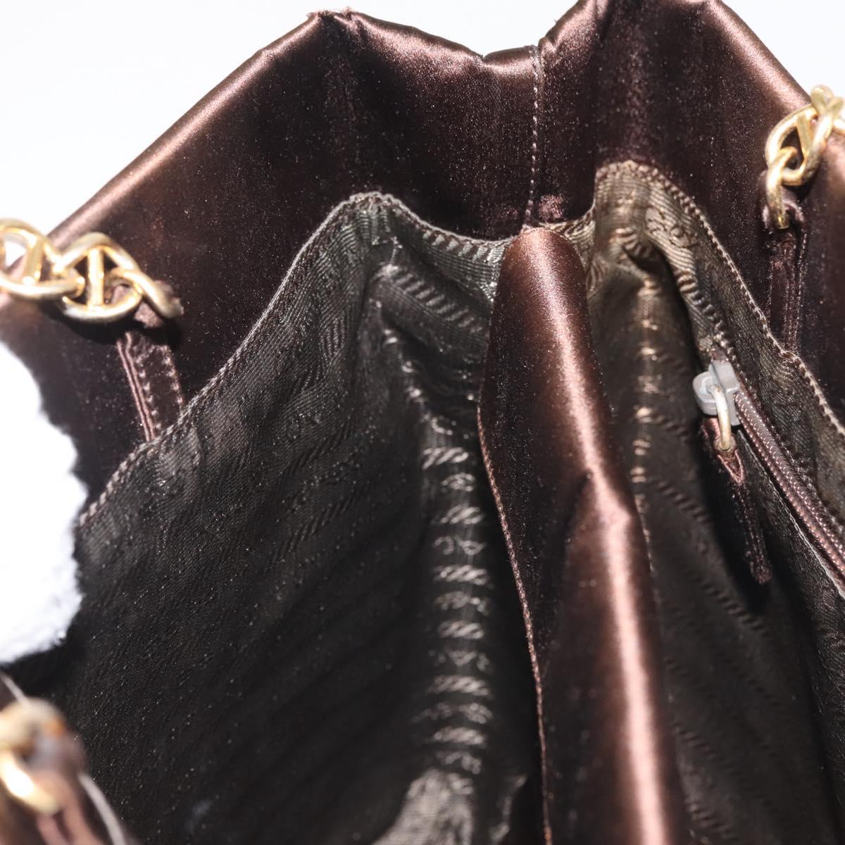 PRADA Chain Hand Bag Satin Brown Gold Auth SW1527
