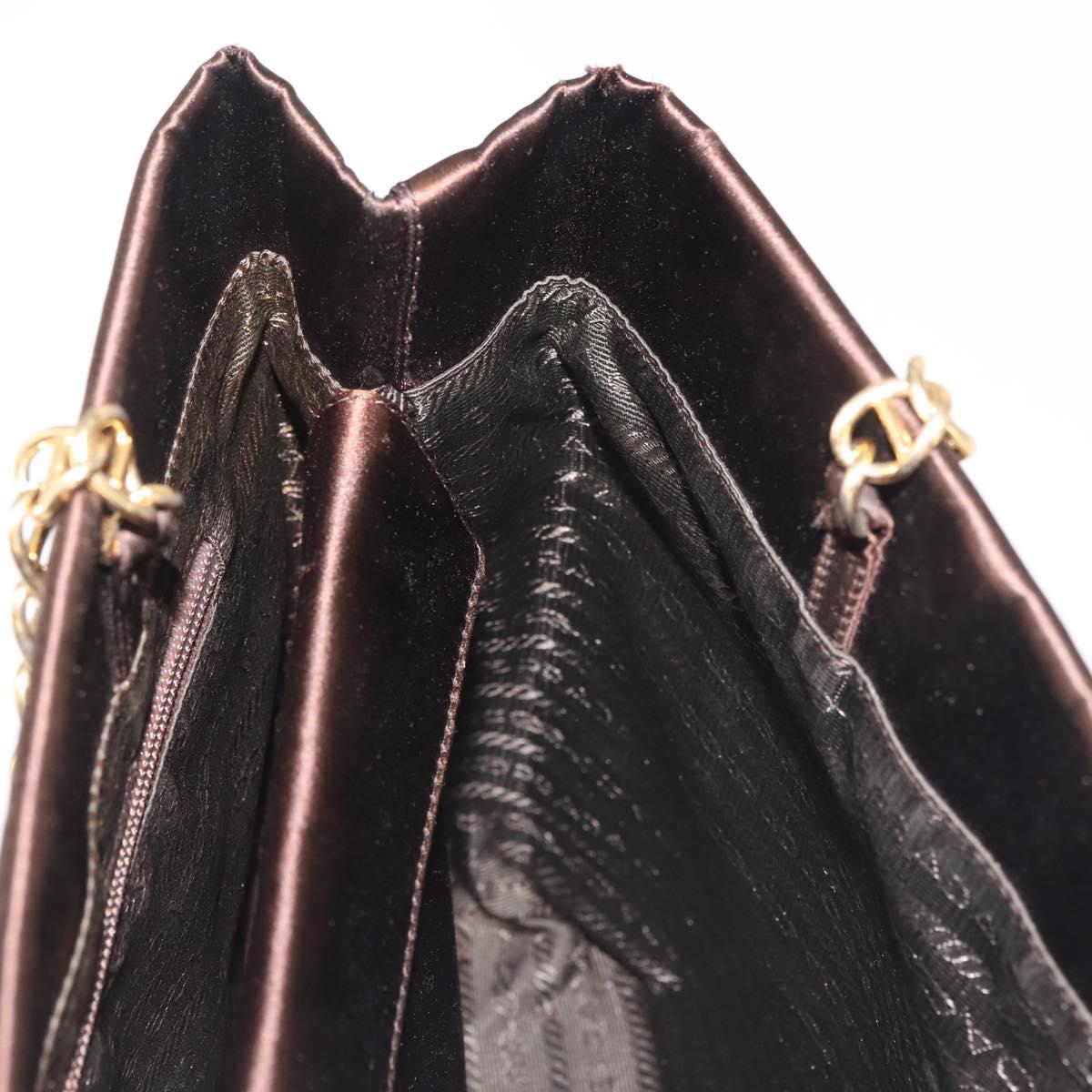 PRADA Chain Hand Bag Satin Brown Gold Auth SW1527