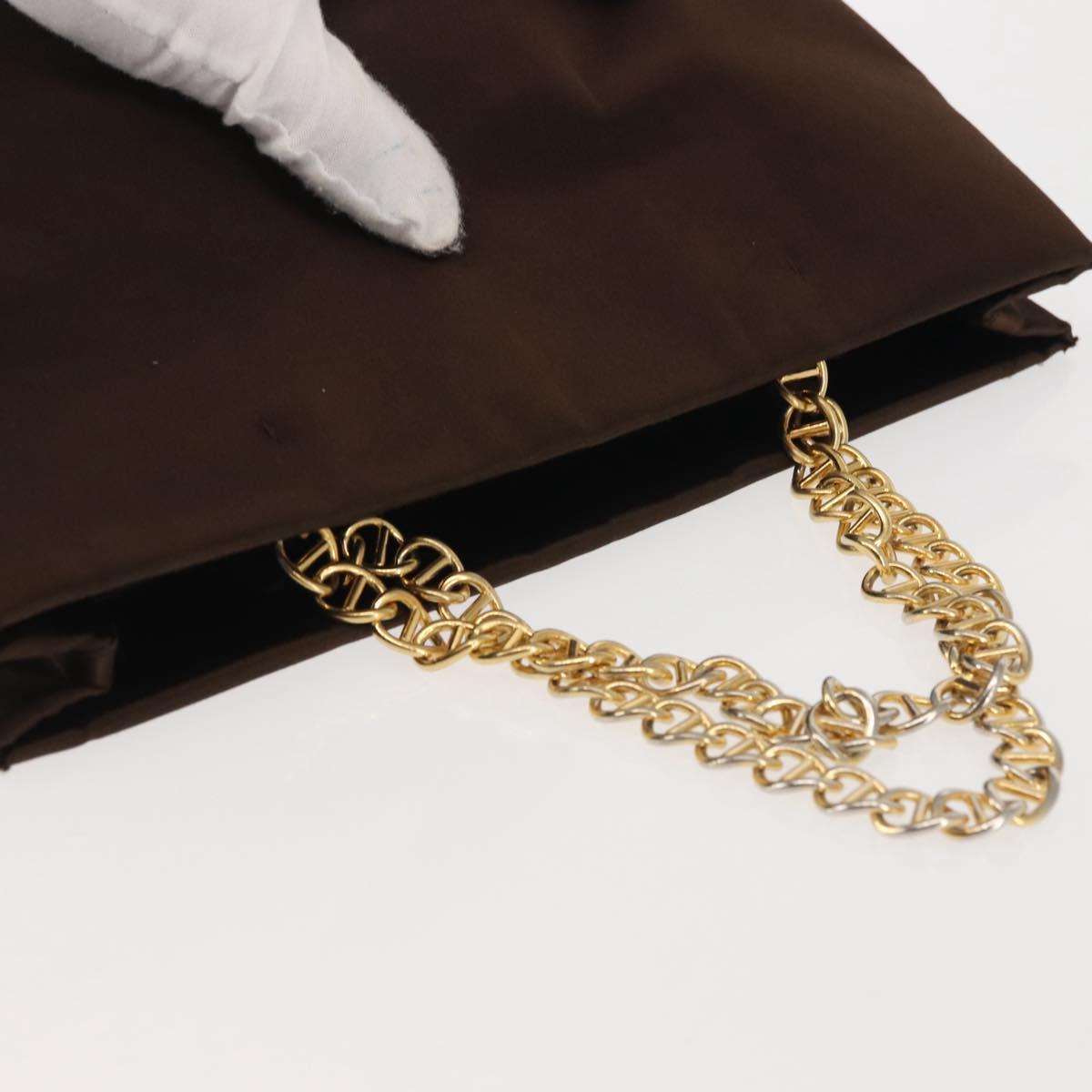 PRADA Chain Hand Bag Satin Brown Gold Auth SW1527