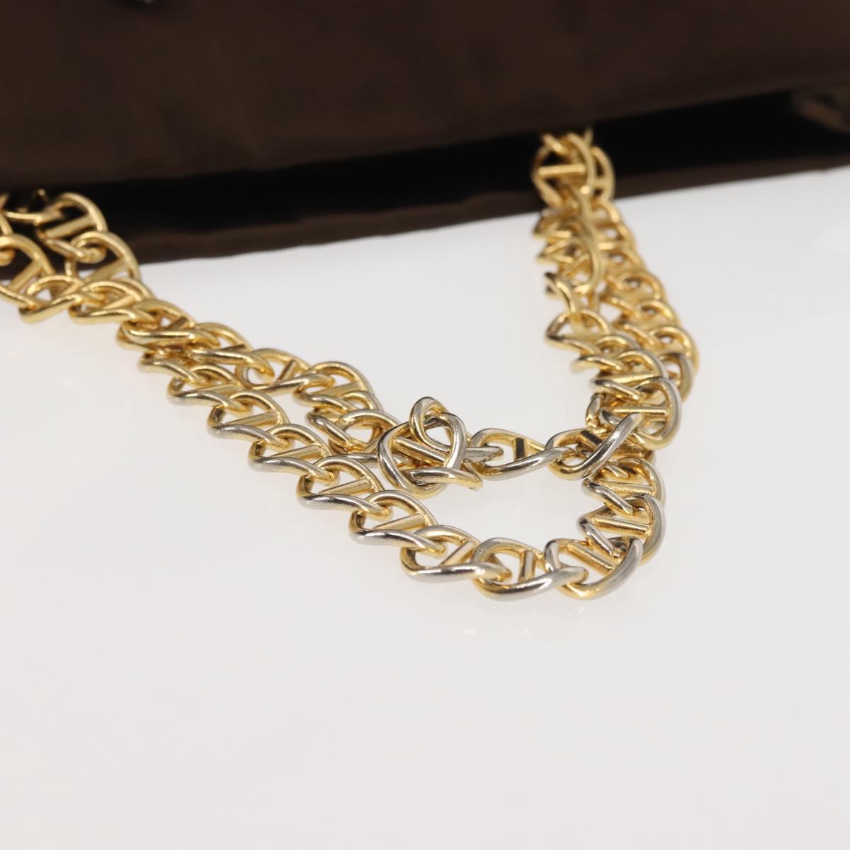 PRADA Chain Hand Bag Satin Brown Gold Auth SW1527