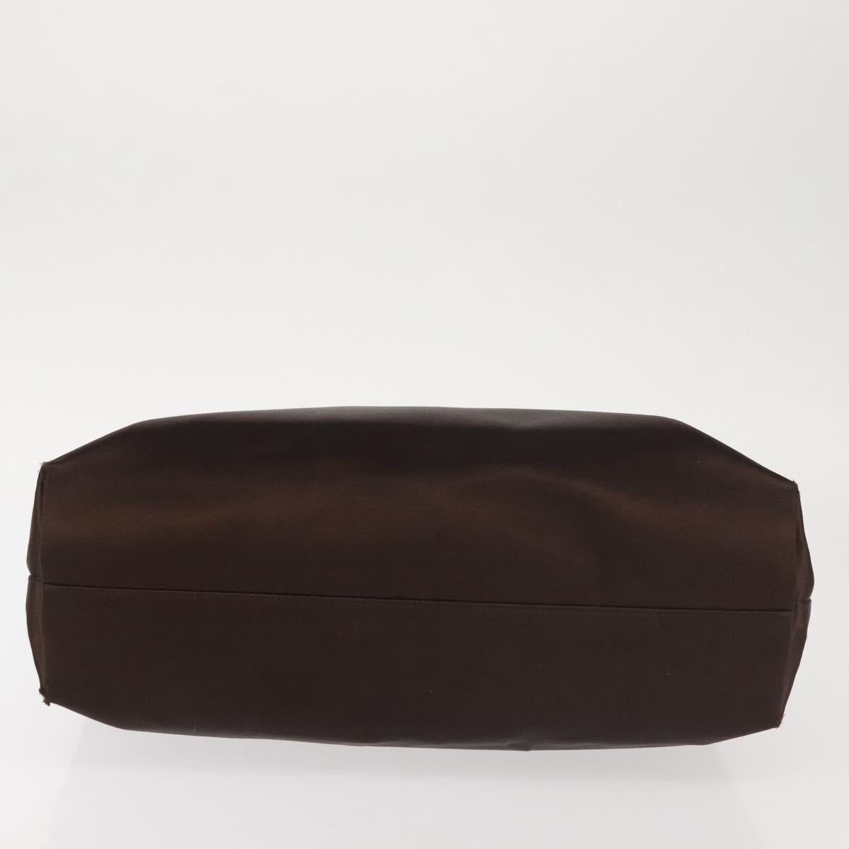 PRADA Chain Hand Bag Satin Brown Gold Auth SW1527