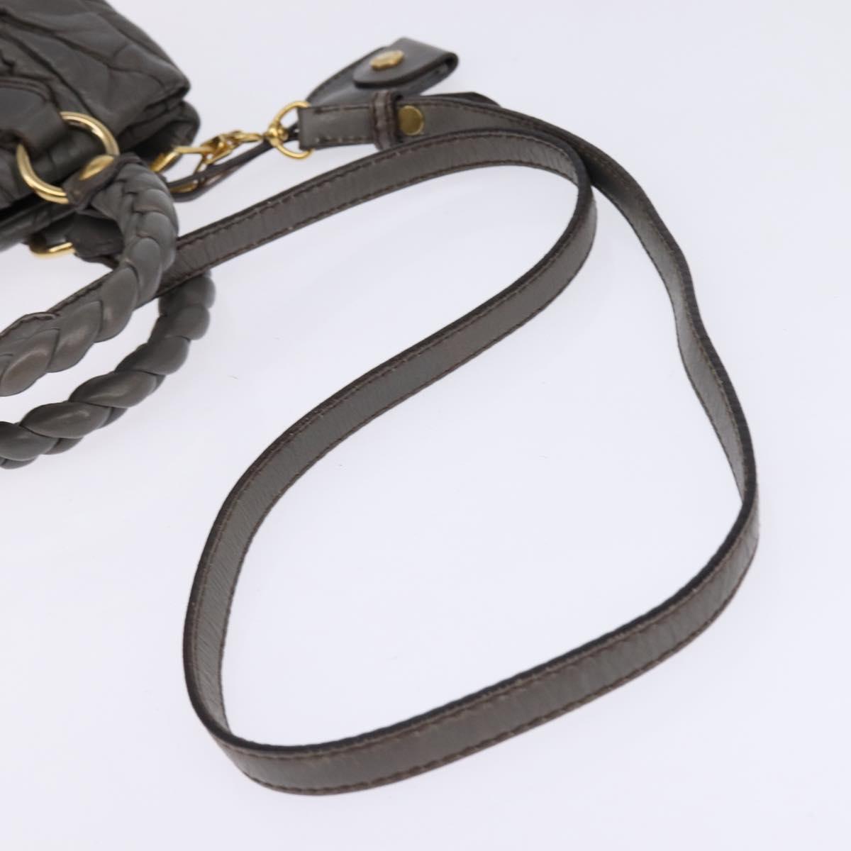 Miu Miu Matelasse Hand Bag Leather 2way Gray Gold Auth SW1535