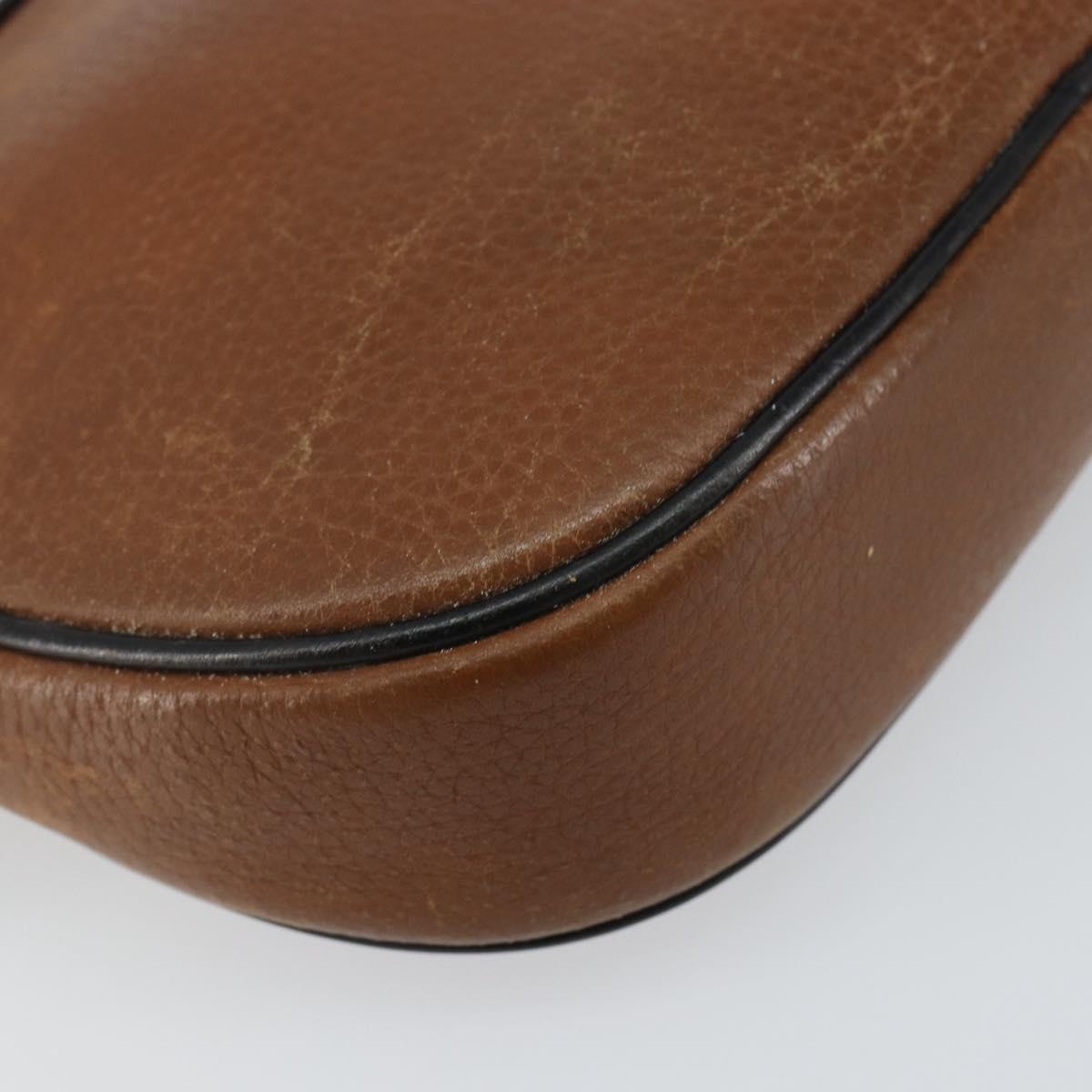 GUCCI Shoulder Bag Leather Brown Gold Auth SW1547