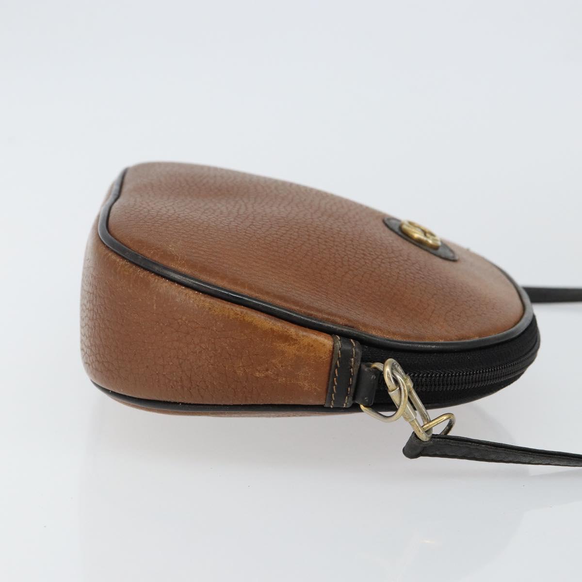 GUCCI Shoulder Bag Leather Brown Gold Auth SW1547