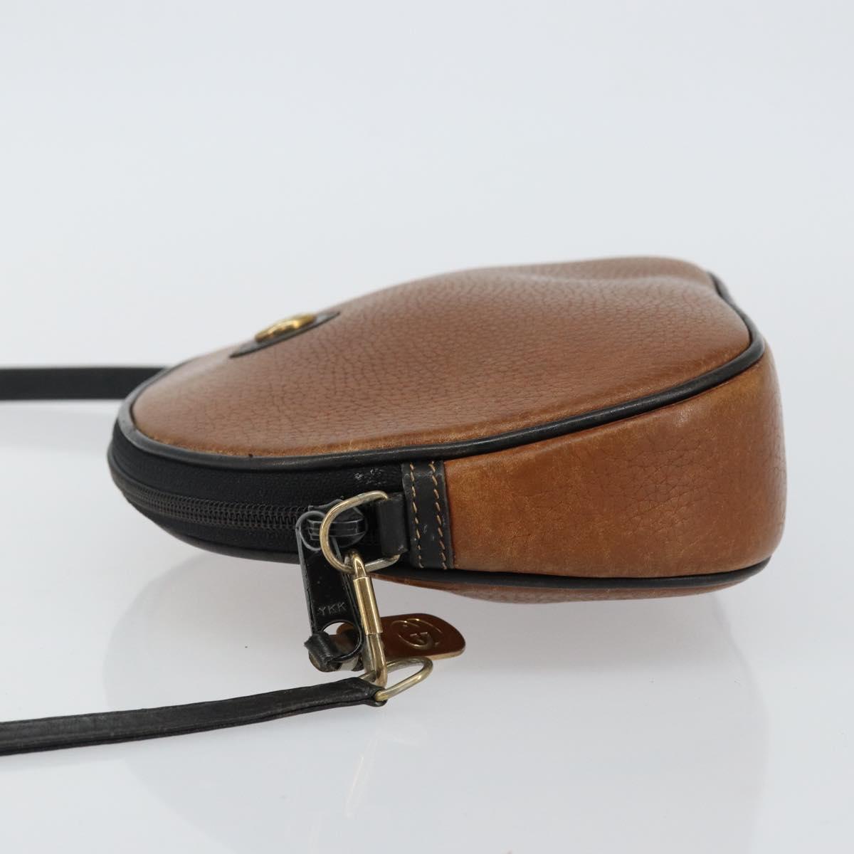GUCCI Shoulder Bag Leather Brown Gold Auth SW1547