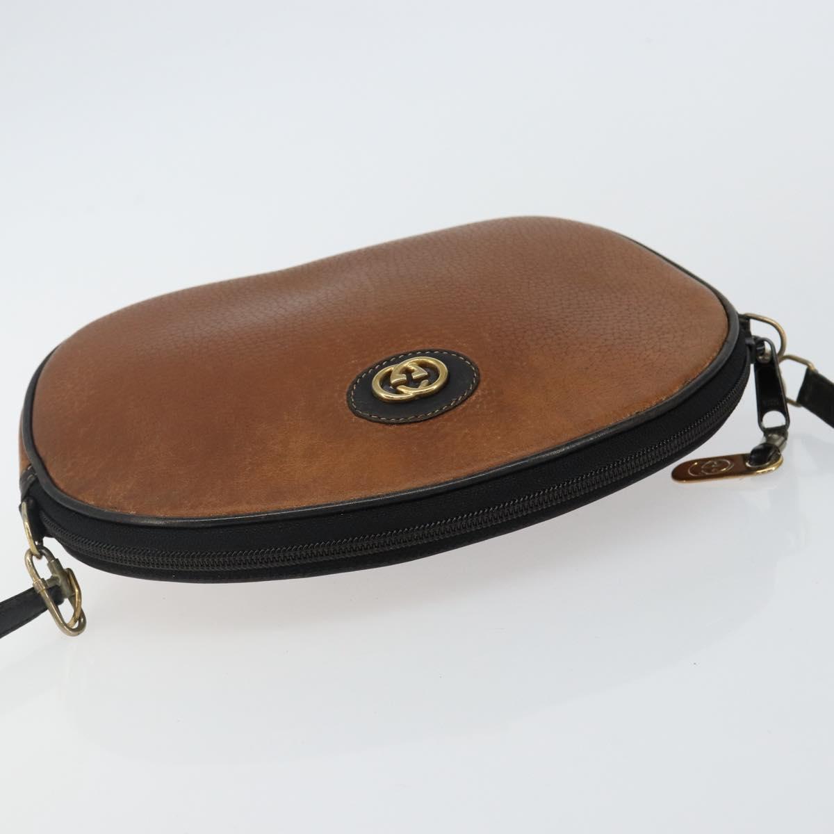 GUCCI Shoulder Bag Leather Brown Gold Auth SW1547