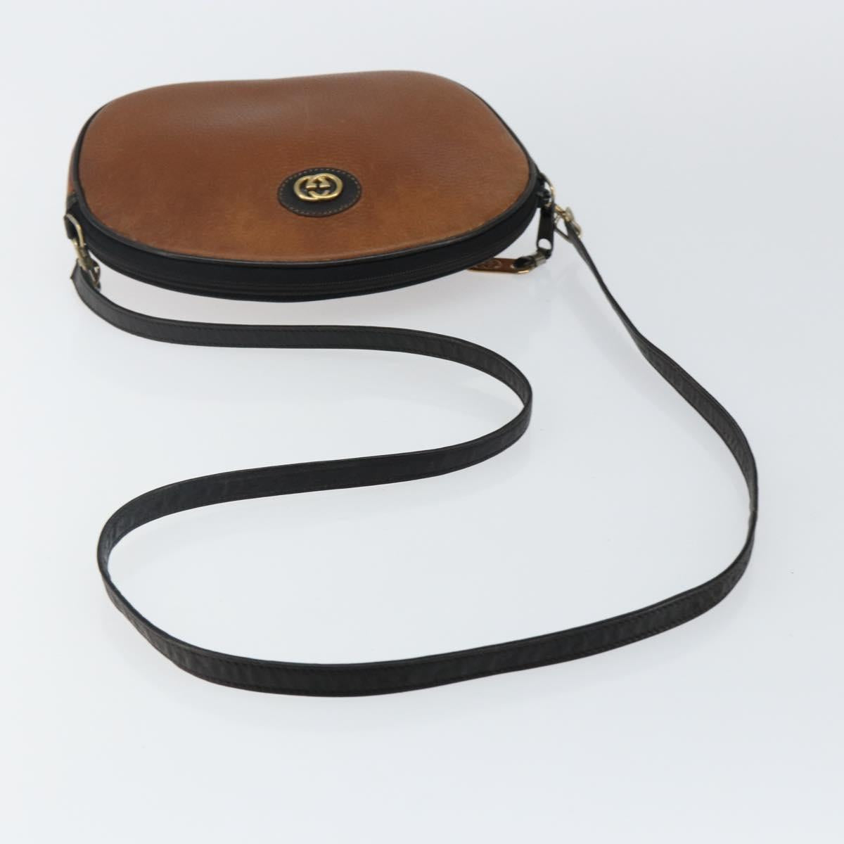 GUCCI Shoulder Bag Leather Brown Gold Auth SW1547