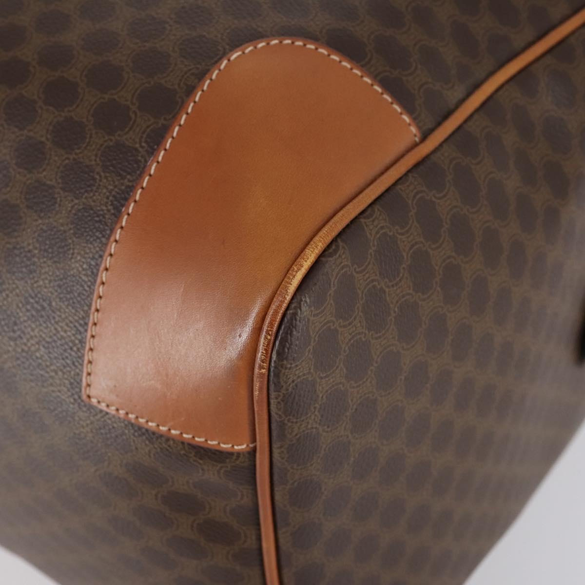CELINE Macadam Canvas Boston Bag PVC Leather Brown Gold Auth SW1552