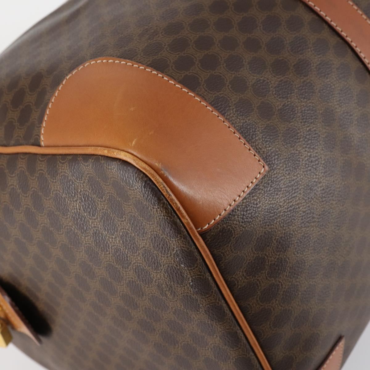 CELINE Macadam Canvas Boston Bag PVC Leather Brown Gold Auth SW1552