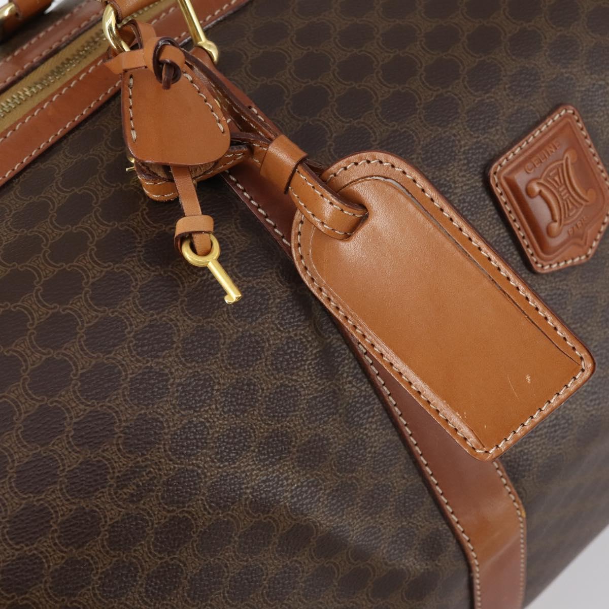 CELINE Macadam Canvas Boston Bag PVC Leather Brown Gold Auth SW1552