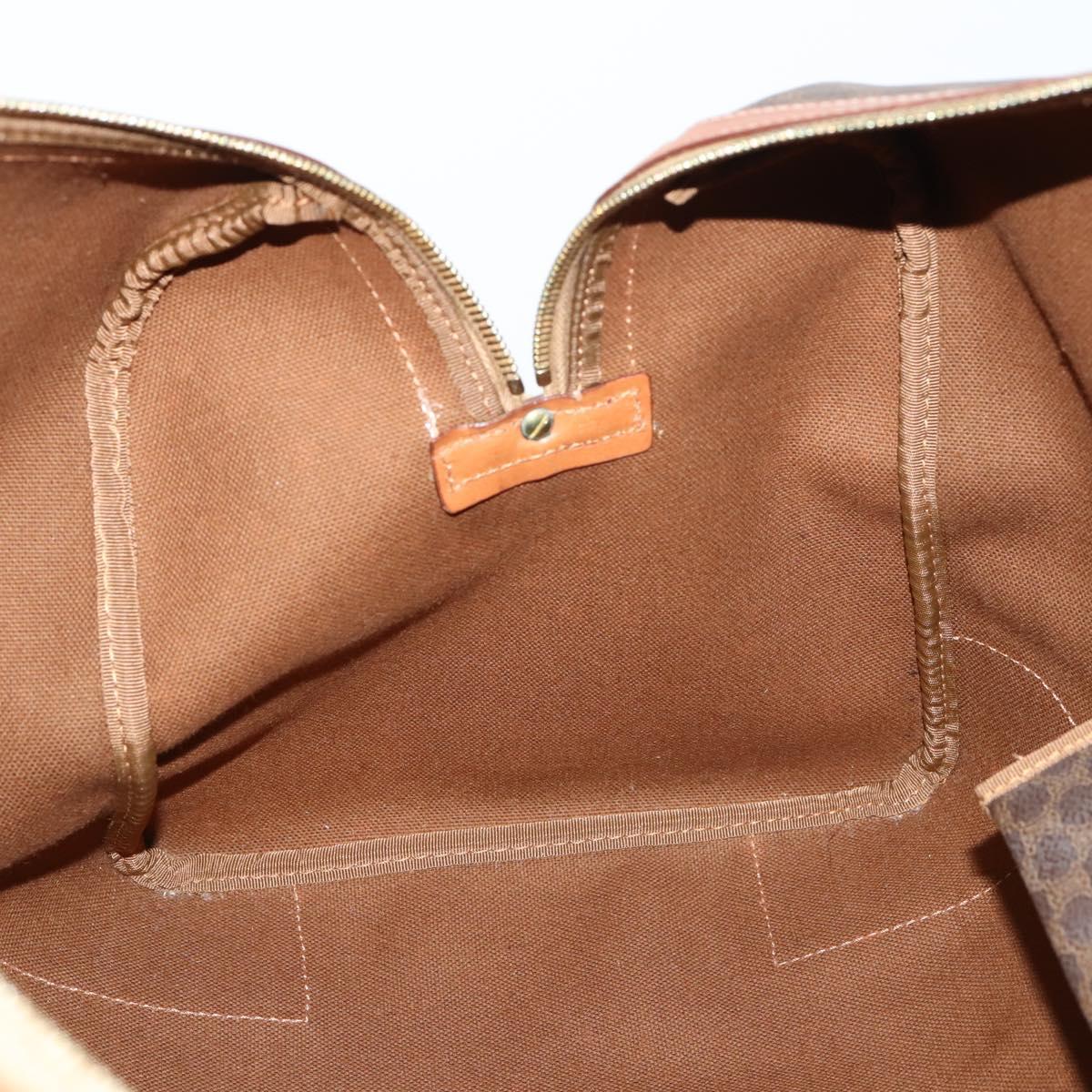 CELINE Macadam Canvas Boston Bag PVC Leather Brown Gold Auth SW1552