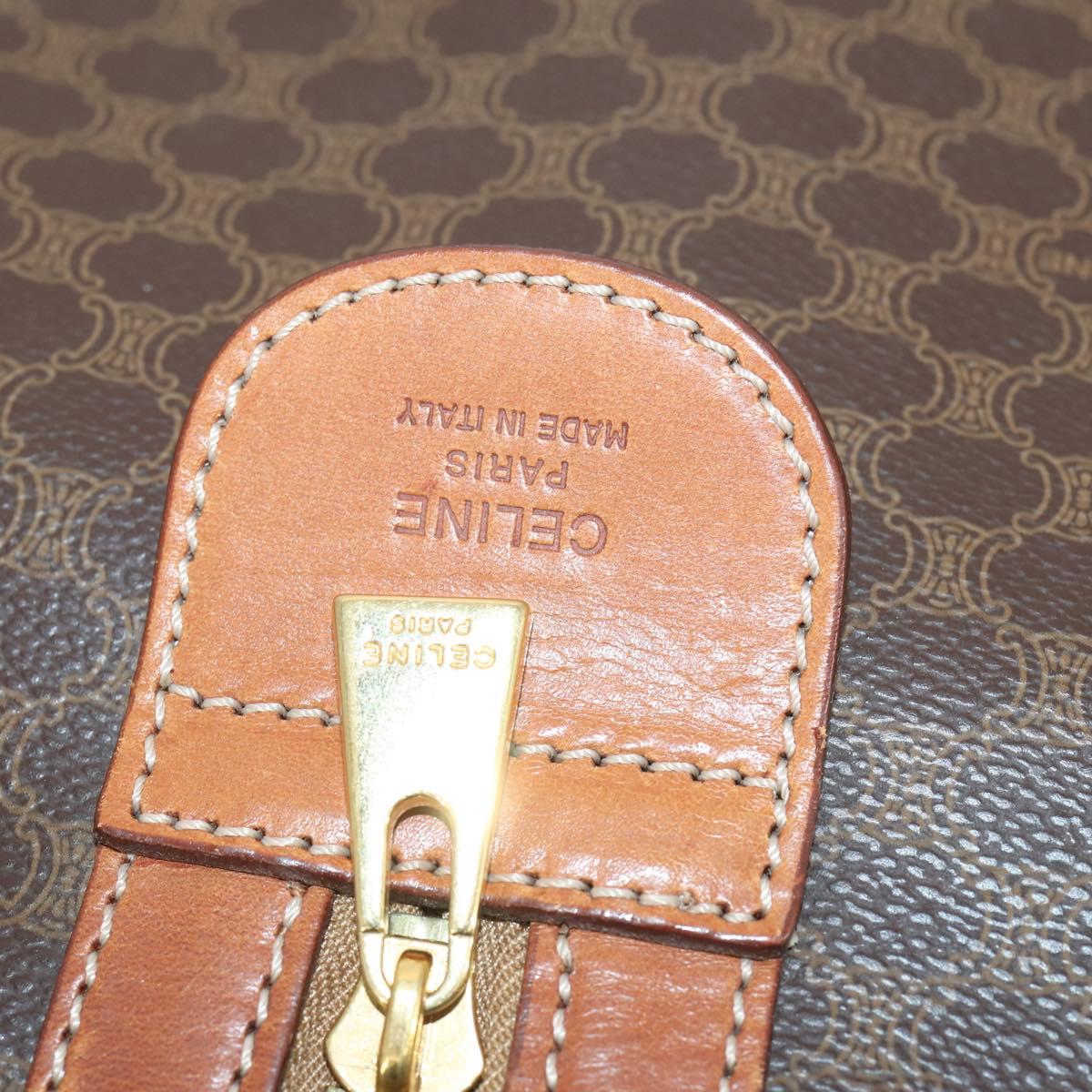 CELINE Macadam Canvas Boston Bag PVC Leather Brown Gold Auth SW1552