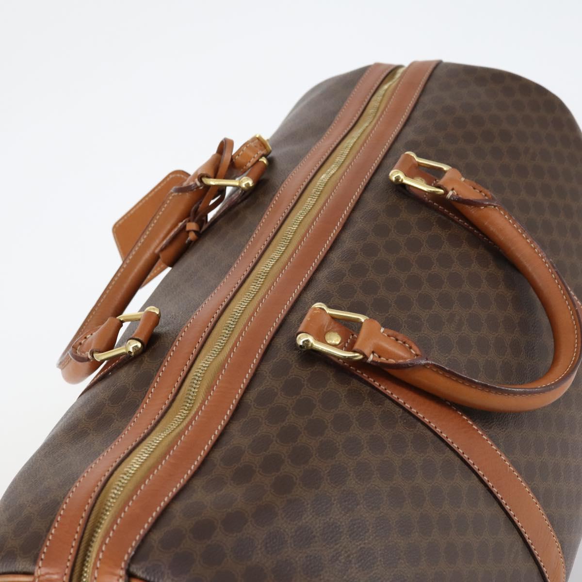 CELINE Macadam Canvas Boston Bag PVC Leather Brown Gold Auth SW1552