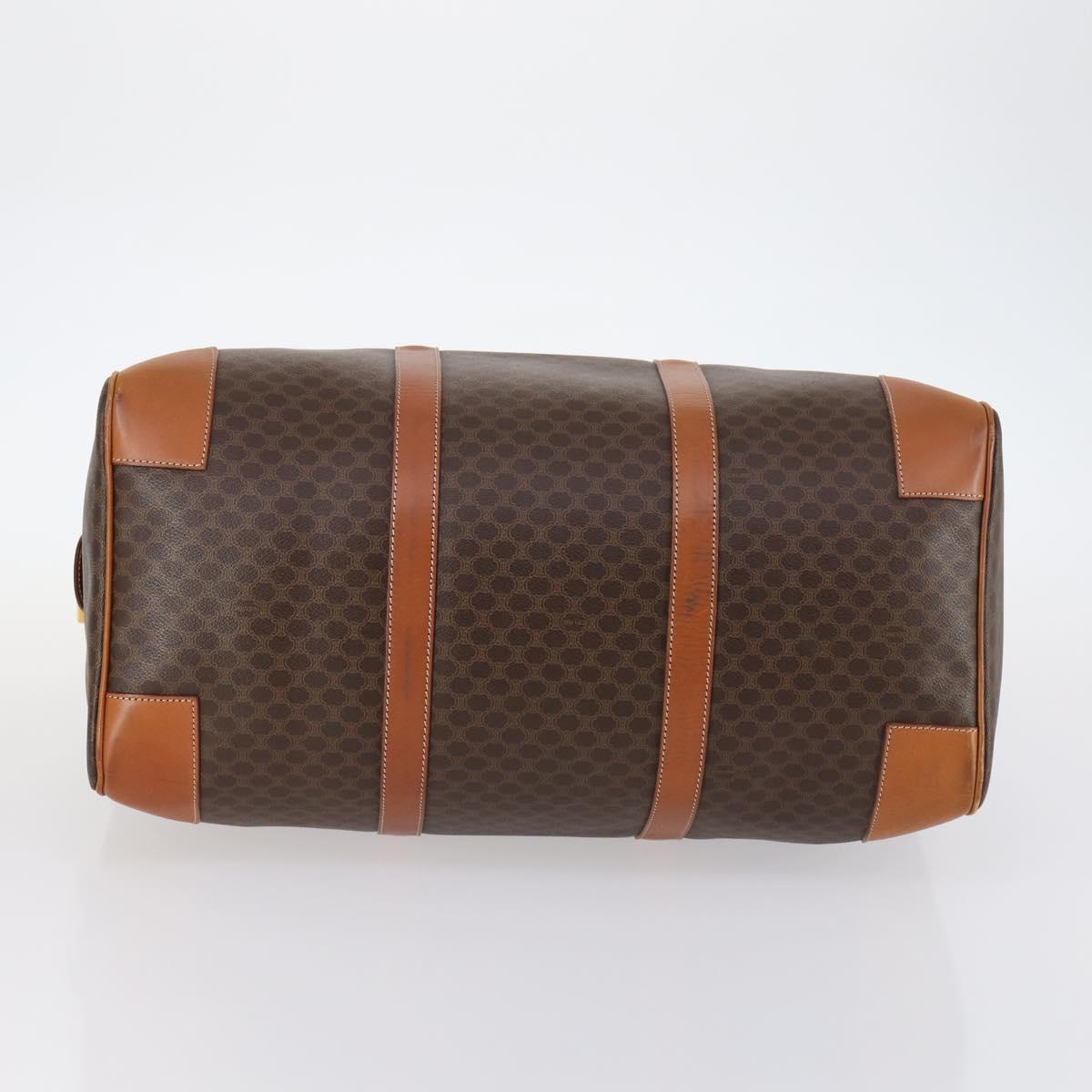CELINE Macadam Canvas Boston Bag PVC Leather Brown Gold Auth SW1552