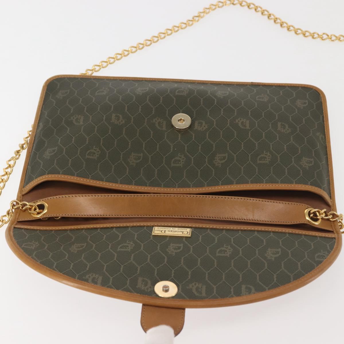 Christian Dior Honeycomb Canvas Chain Shoulder Bag PVC Brown Gold Auth SW1555