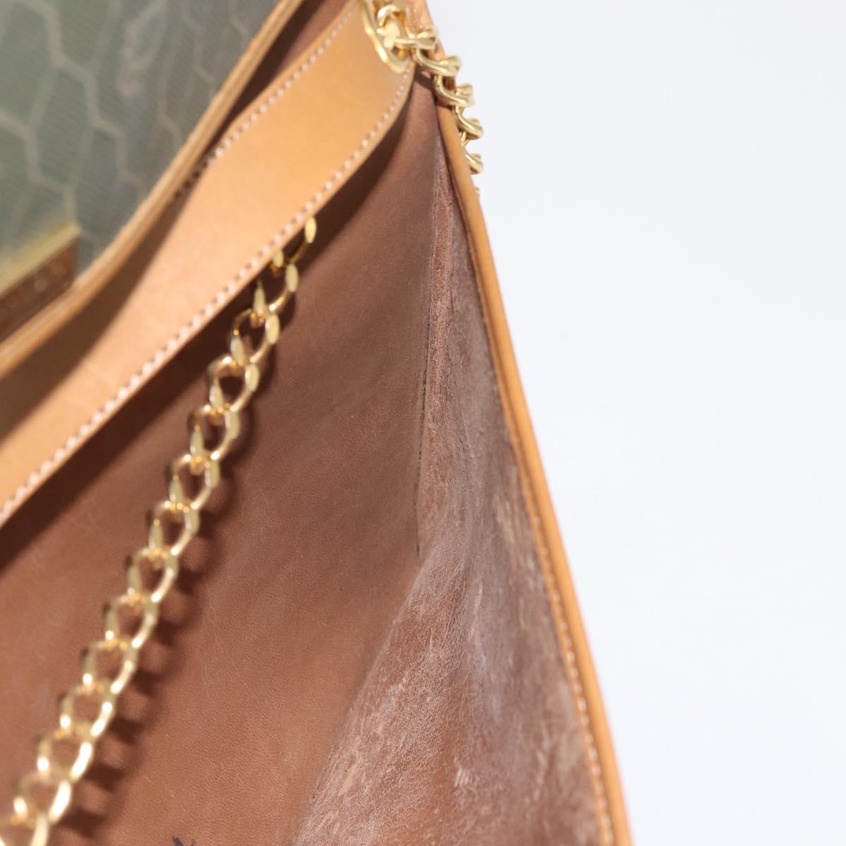 Christian Dior Honeycomb Canvas Chain Shoulder Bag PVC Brown Gold Auth SW1555