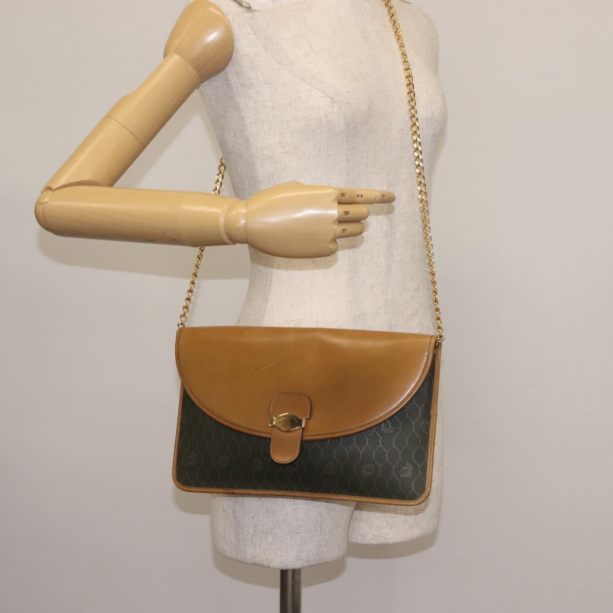 Christian Dior Honeycomb Canvas Chain Shoulder Bag PVC Brown Gold Auth SW1555