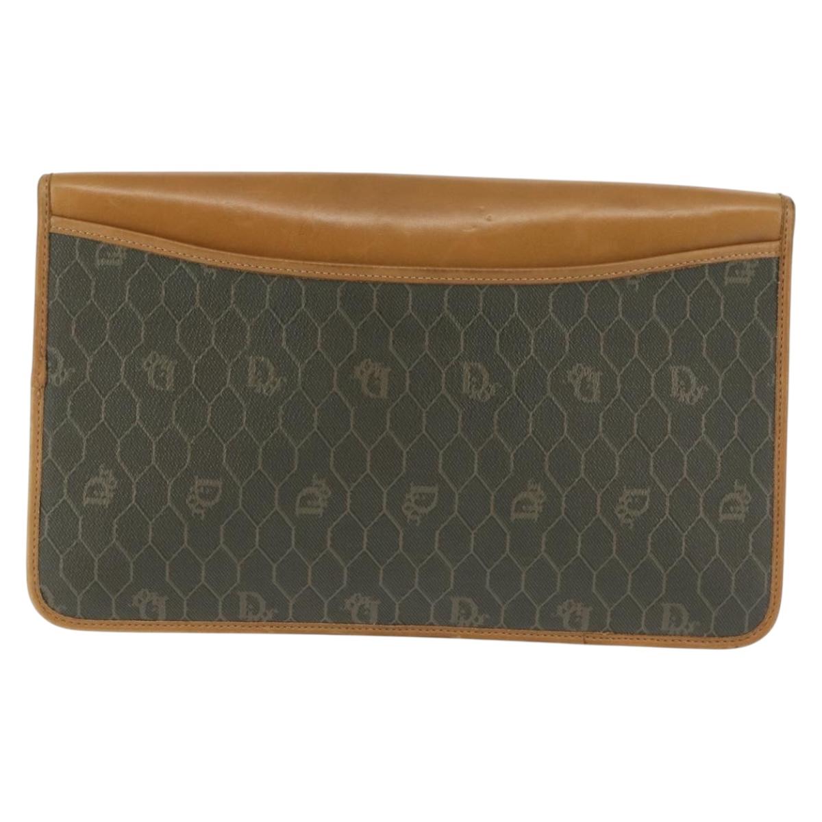 Christian Dior Honeycomb Canvas Chain Shoulder Bag PVC Brown Gold Auth SW1555