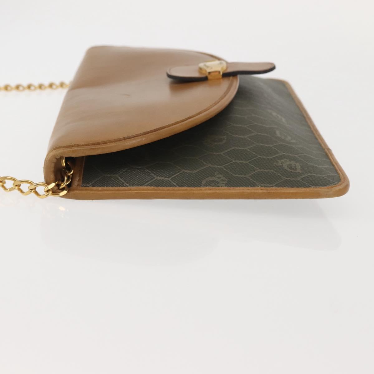 Christian Dior Honeycomb Canvas Chain Shoulder Bag PVC Brown Gold Auth SW1555