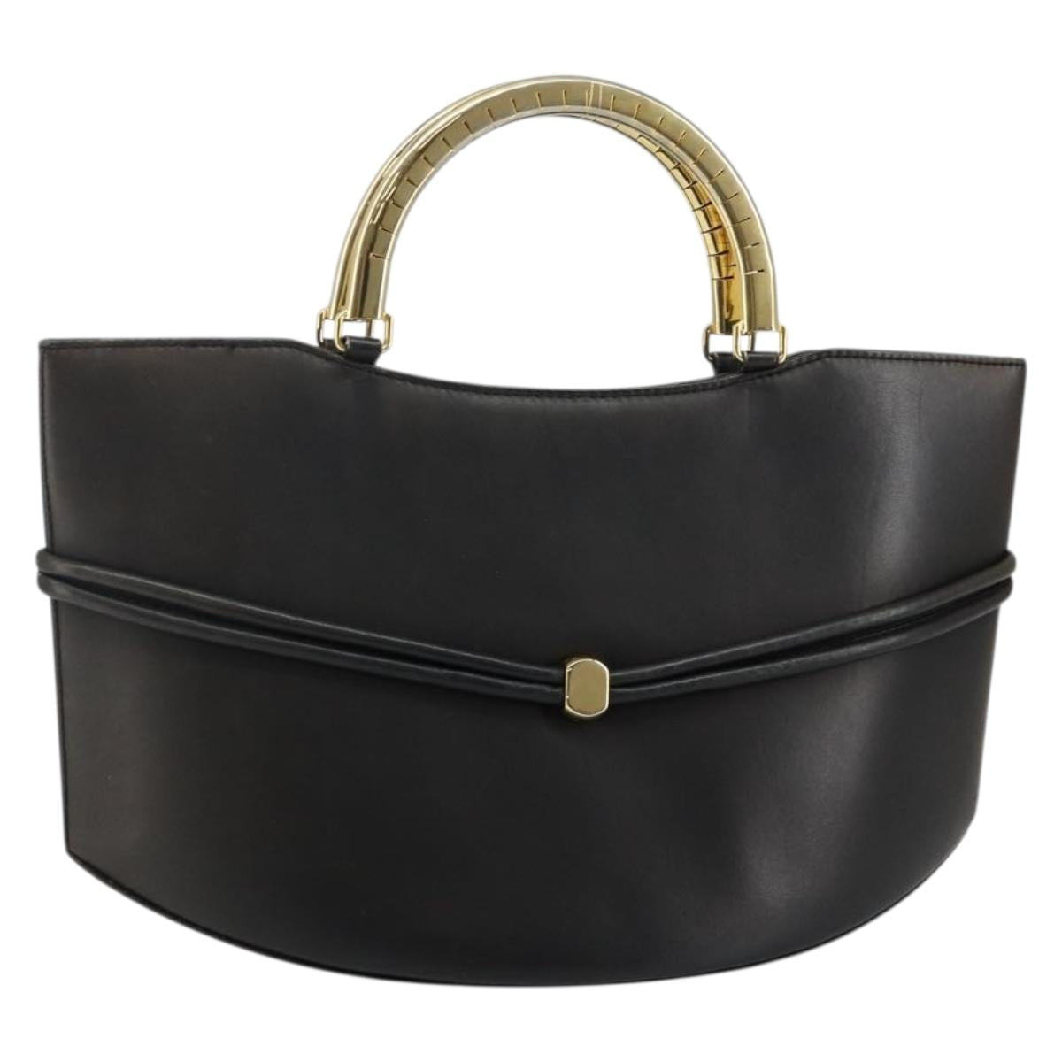 BALLY Hand Bag Leather Black Gold Auth SW1563