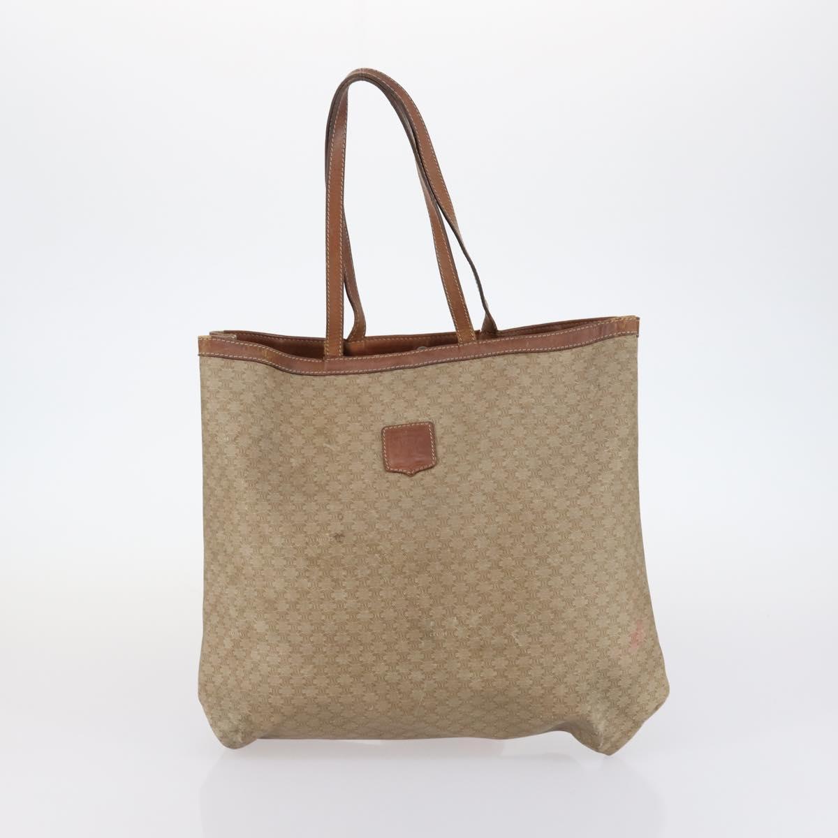 CELINE Macadam Canvas Shoulder Bag PVC Leather 2Set Brown Beige Auth SW1565