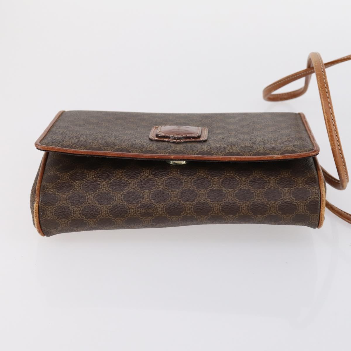 CELINE Macadam Canvas Shoulder Bag PVC Leather 2Set Brown Beige Auth SW1565
