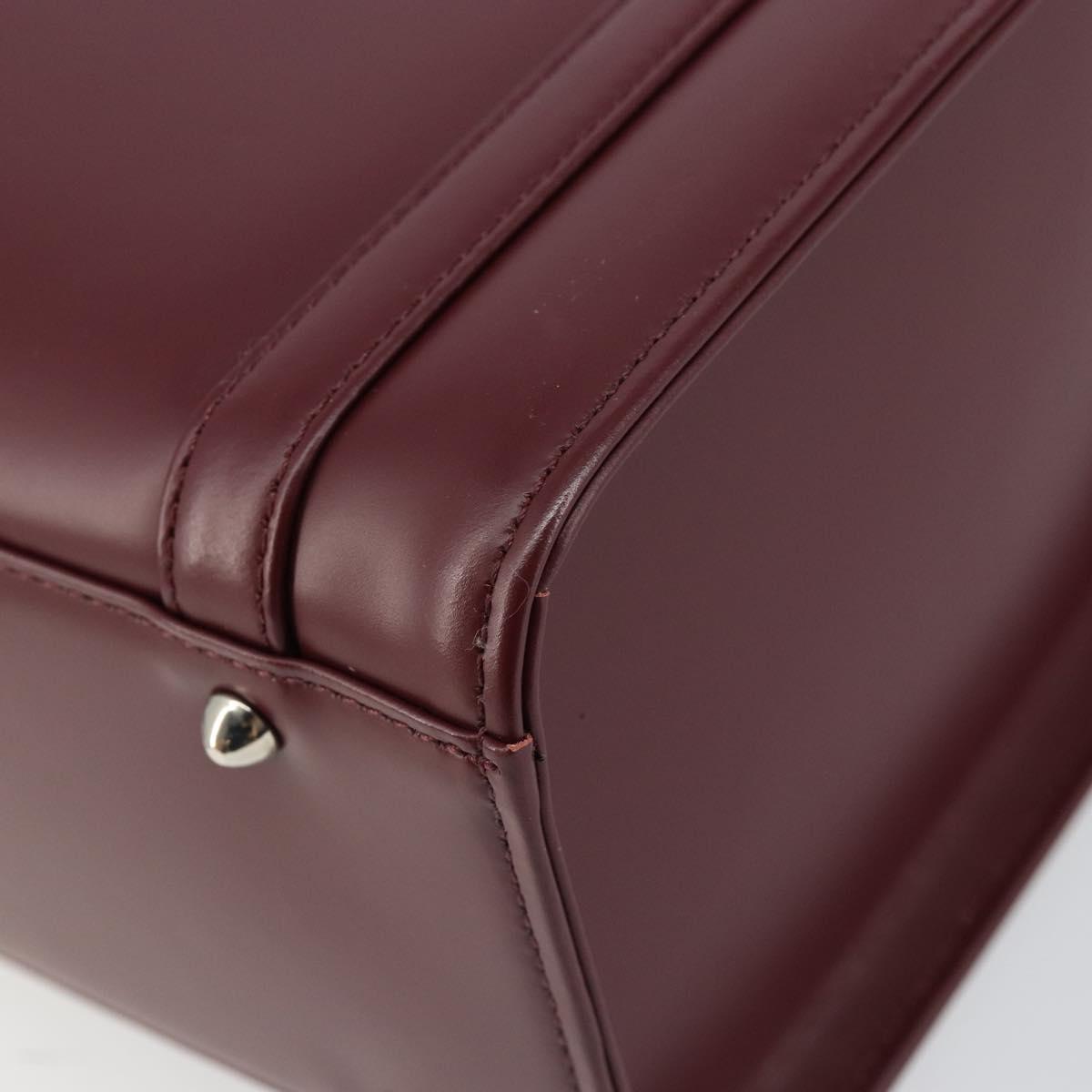 BURBERRY Hand Bag Leather Bordeaux Silver Auth sw1572