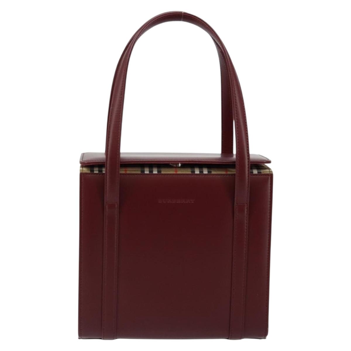 BURBERRY Hand Bag Leather Bordeaux Silver Auth sw1572