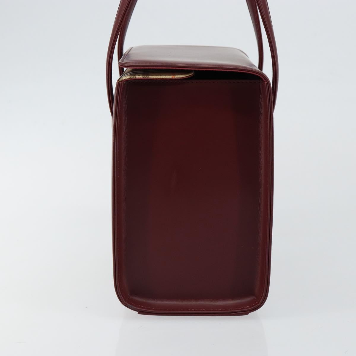 BURBERRY Hand Bag Leather Bordeaux Silver Auth sw1572