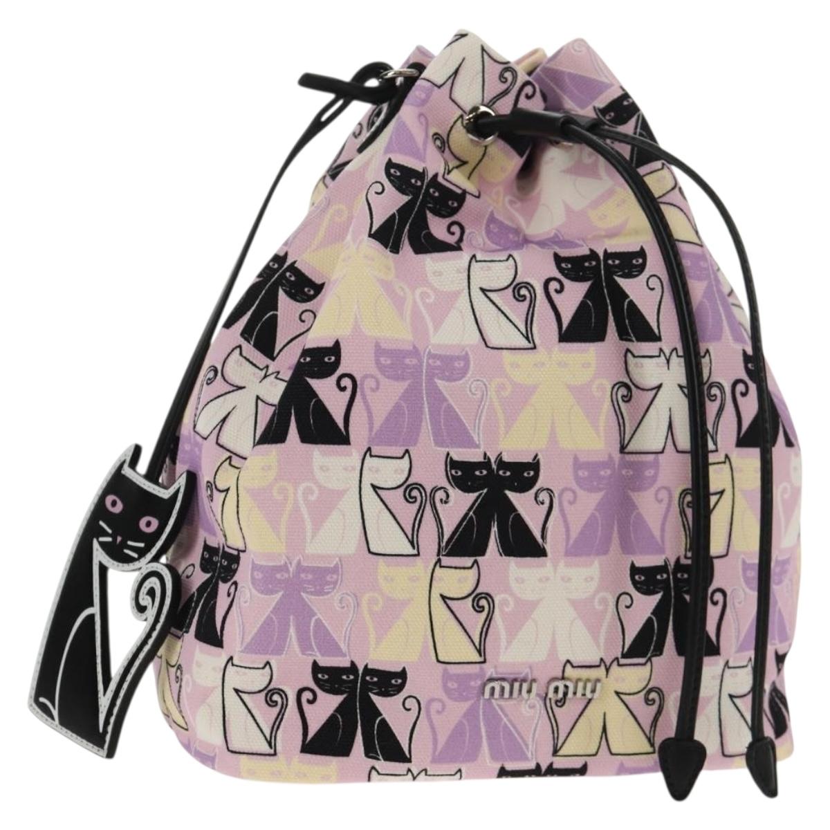 Miu Miu CANAPA CATS Pouch Canvas Pink Silver Auth sw1573M