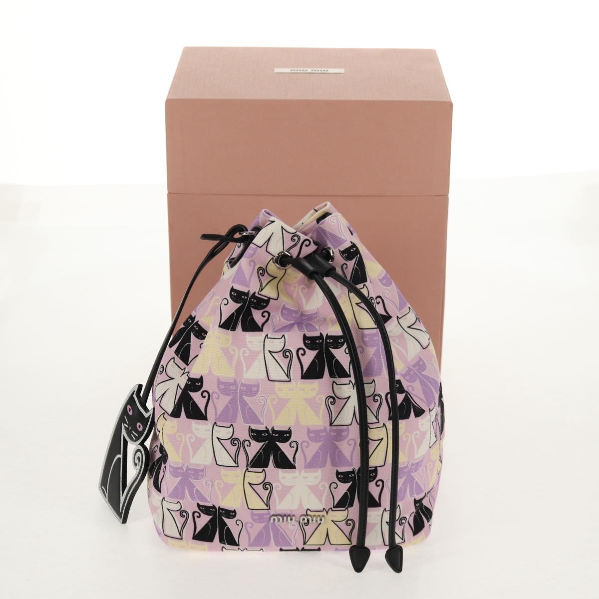 Miu Miu CANAPA CATS Pouch Canvas Pink Silver Auth sw1573SAM