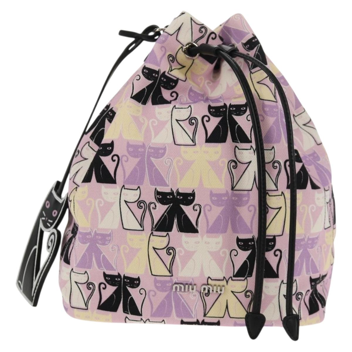 Miu Miu CANAPA CATS Pouch Canvas Pink Silver Auth sw1573M