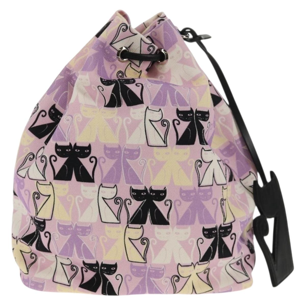 Miu Miu CANAPA CATS Pouch Canvas Pink Silver Auth sw1573SAM