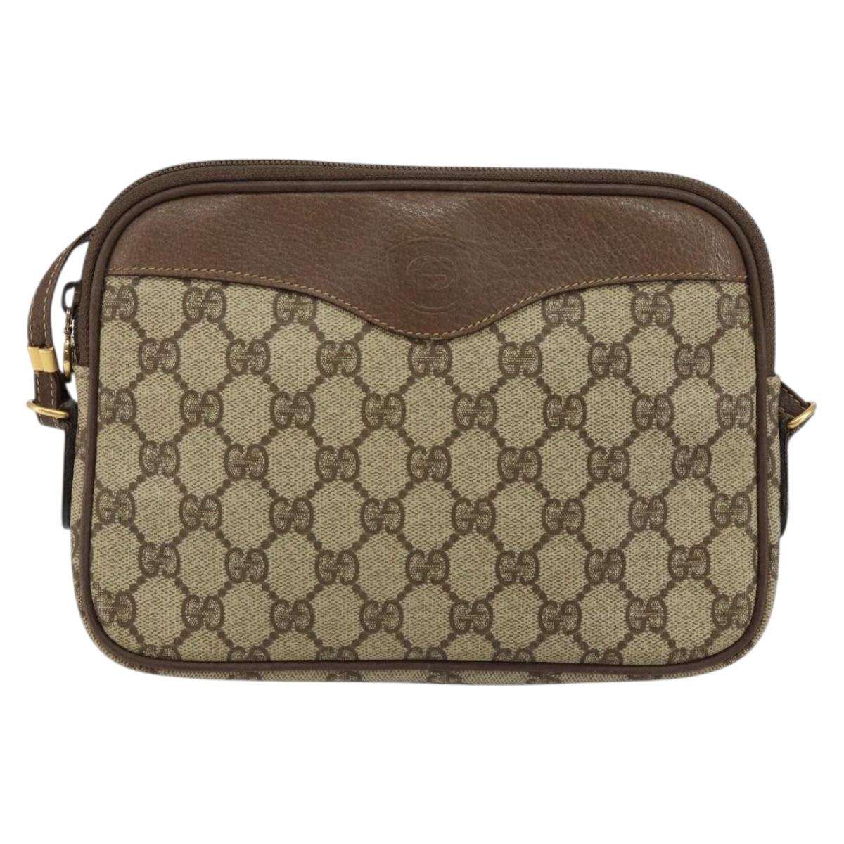 GUCCI GG Canvas Shoulder Bag PVC Leather Beige Auth sw1583