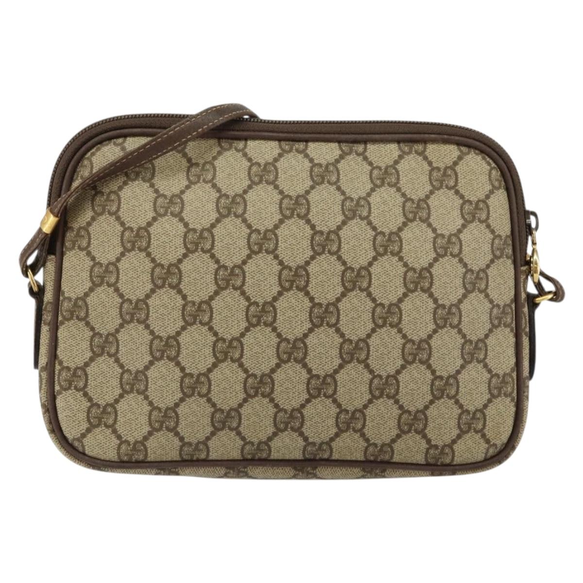 GUCCI GG Canvas Shoulder Bag PVC Leather Beige Auth sw1583